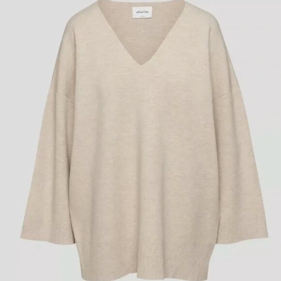 Aritzia Wilfred Free Beige Cream Souvenir Oversized V-Neck Sweater Ribbed Small - Picture 3 of 12